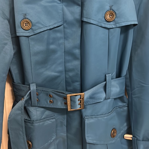 Mango Blue high neck cloth Trench coat with buttons & belt & lining ! - Picture 5 of 11